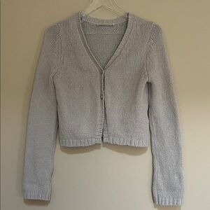 Abercrombie & Fitch Light Gray Cropped Cotton Cardigan Sweater S